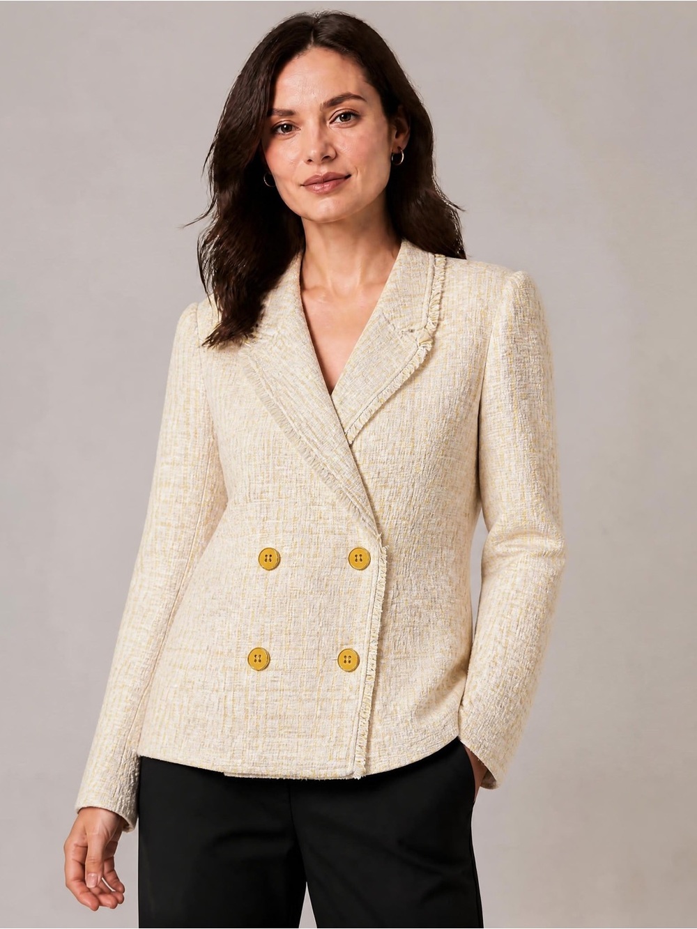 LIZ CLAIBORNE Cream Tweed Double-Breasted Blazer NWT